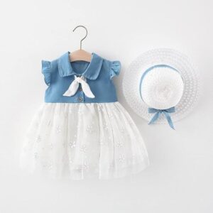 Denim Embroidered Midi Party Dress Frock