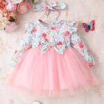 Floral Printed Purple Color Baby Frock