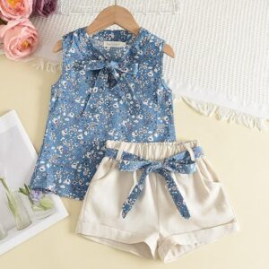 Girls Cotton Sleeveless Top and Shorts Clothing Set