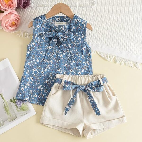 Girls Cotton Sleeveless Top and Shorts Clothing Set