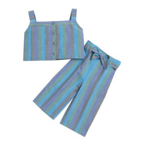Girls Cotton Stripe Print Top And Pant Set