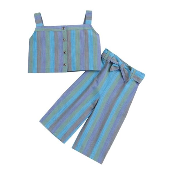 Girls Cotton Stripe Print Top And Pant Set