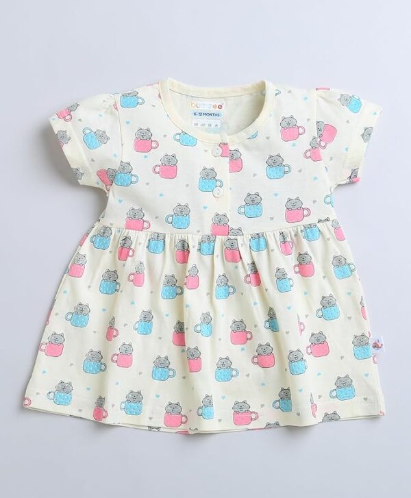 Cream Girls Half Sleeves Cotton Frock