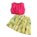 Girls Polyester Top & Floral Print Skirt Set