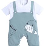 Green & White Boys Half Sleeves Thigh Length Romper