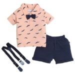 Half Sleeves T-Shirt & Short Set With Bow Suspender