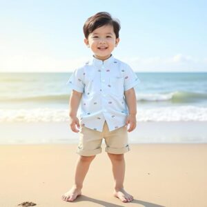 Kids Animal Print Button-Down Shirt with Short