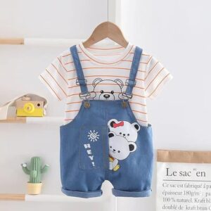 Kid's T-Shirt With Dungaree Bibshorts For Baby Boy's & Girl