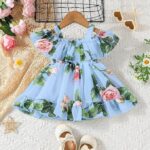 Lycra Floral Printed Frock Dress for Girls