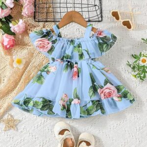 Lycra Floral Printed Frock Dress for Girls