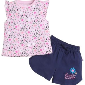 Navy & Pink Girls Sleeveless T-Shirt & Short Set