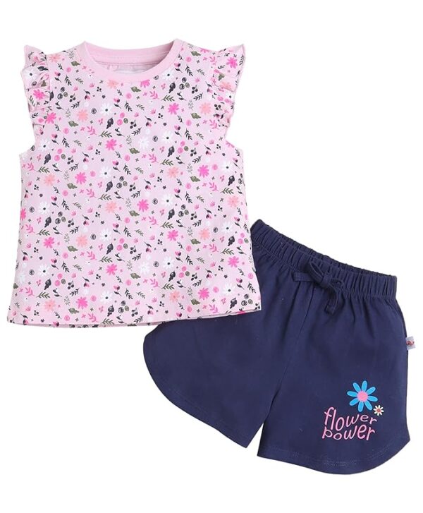 Navy & Pink Girls Sleeveless T-Shirt & Short Set
