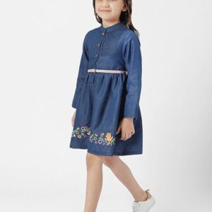 Pure Cotton Denim A-Line Dress with Belt