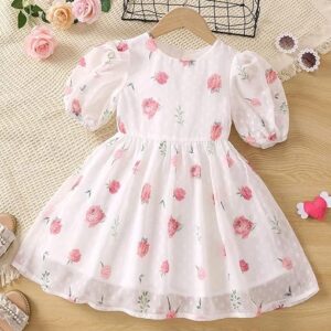 Round Neck Elastic Waist Dress for Girls