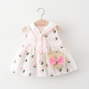 Strawberry Print Party Knee Length Dress