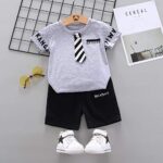 Summer Cute Gentleman Boy T-Shirt With Tie & Shorts