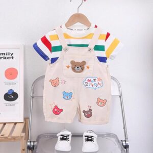 T-Shirt with Denim Dungaree Bibshorts for Baby Boy & Girl