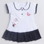 White & Navy Girls Cap Sleeves Cotton Frock
