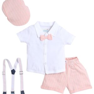 White & Peach Boys Half Sleeves Shirt & Short Set