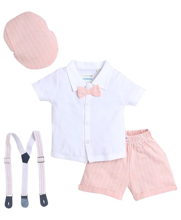 White & Peach Boys Half Sleeves Shirt & Short Set