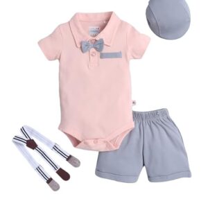 Baby Boys Cotton Half Sleeves Bodysuit & Short Set