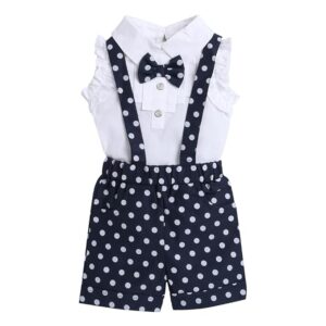 Girls Navy Polka Print Blouse And Shorts Set