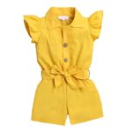 Girls Solid Playsuit in Yellow Color